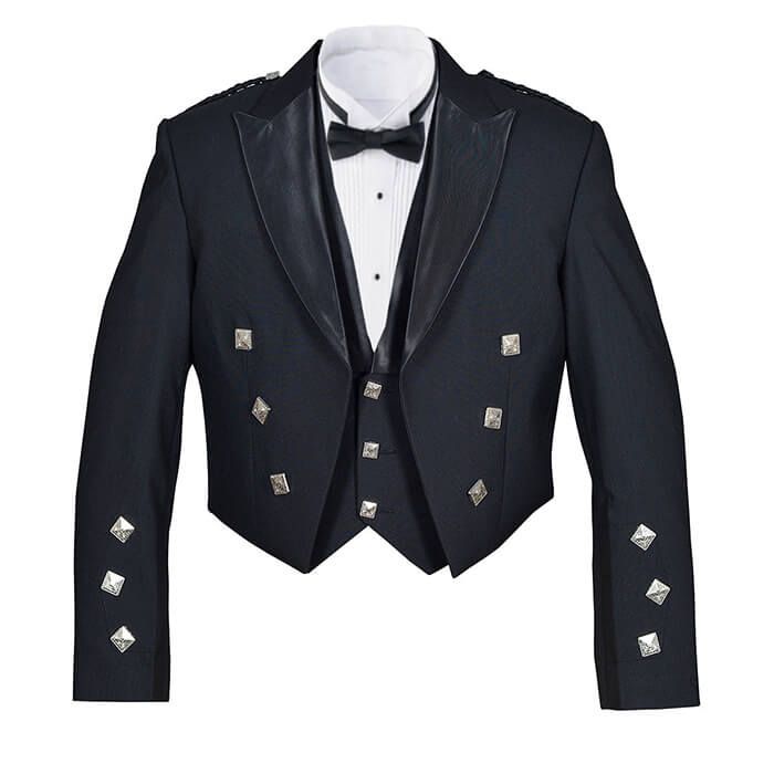 Prince Charlie jacket and Vest black Kilt Valley