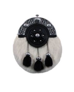 Full Dress Calf Skin Fur Sporran with Black Fur Tassels